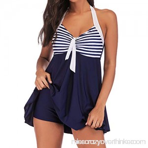 Miuye yuren-Clothing Tankinis Swimwear for Women Plus Size Striped Swimsuits Halter Neck Bathing Suits Padded Beachwear Dark Blue B07PY33RHV